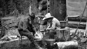 The Gold Rush, miners with gold in a pan, photograph by F.W. Byerly