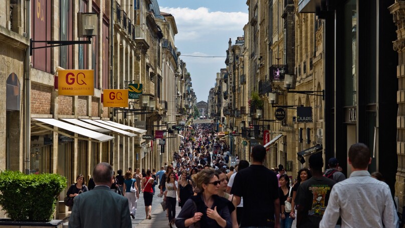 Rue Saint Catherine. One of the main shopping streets in Bordeaux, France.