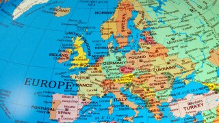 Europe map; A map of Europe continent showing the countries on a globe, 2013