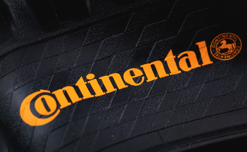 Close up Continental logo on tyre, macro. Continental is a Germa