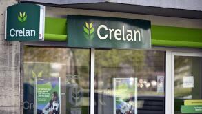 Liege, Belgium. 10th Apr, 2024. Illustration shows the logo of Crelan bank on a Crelan agency in Liege, Wednesday 10 April 2024. BELGA PHOTO ERIC LALMAND Credit: Belga News Agency/Alamy Live News