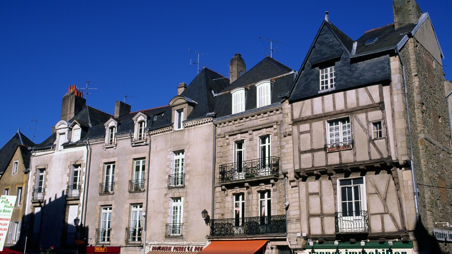 A row of houses and businesses in Vannes France Brittany
