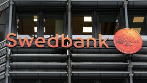 Nordic-Baltic banking group based in Stockholm, Sweden, offering retail banking, asset management, financial and other services Swedbank AB logo seen in Lindholmen Science Park, Gothenburg.