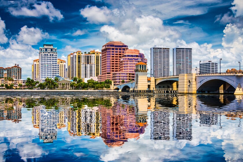 West Palm Beach, Florida, USA downtown over the intracoastal waterway.