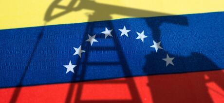 The oil industry of venezuela . Oil rigs on the background of the venezuelan flag. Mining and oil export. trading on global fuel market. Fuel industry