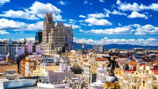 Madrid, Spain. Madrid historic city center architecture and rooftops view, capital of Spain