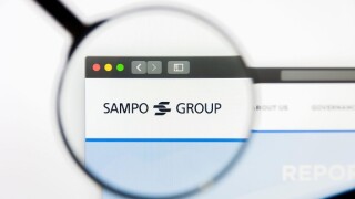 Los Angeles, California, USA - 10 March 2019: Illustrative Editorial, Sampo website homepage. Sampo logo visible on display screen