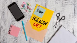 Word writing text Follow Me Question. Business photo showcasing go or come after demonstrating or thing proceeding ahead Envelope sheet smartphone not