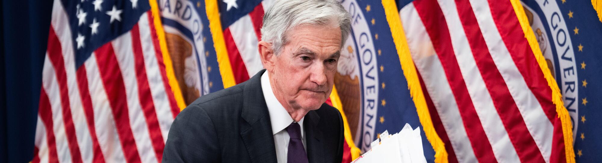UNITED STATES - JULY 30: Federal Reserve Chairman Jerome Powell concludes a news conference after a meeting of the Federal Open Market Committee on Wednesday, July 30, 2025. Powell announced the Fed will leave interest rates unchanged. (Tom Williams/CQ Ro