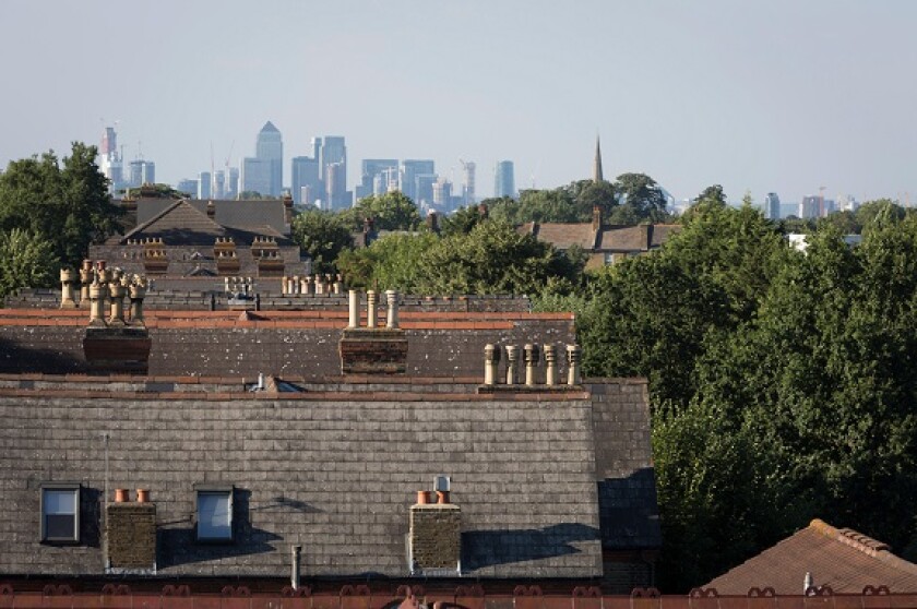 Sydenham south London view of Docklands from Alamy 11Apr22 575x375