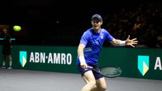 Rotterdam, Netherlands. 9th Feb, 2022. Andy Murray of Britain competes against Alexander Bublik of Kazakhstan during the ABN AMRO World Tennis Tournament in Rotterdam, the Netherlands, Feb. 9, 2022. Credit: Sylvia Lederer/Xinhua/Alamy Live News