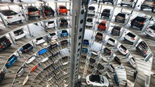 In one of the two car towers, Autostadt of the Volkswagen AG, Wolfsburg, Lower Saxony, Germany