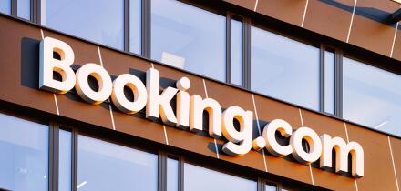Bookingcom sign on Glass Business building architecture