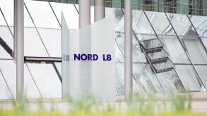 Hannover, Germany. 04th Apr, 2019. The NordLB logo can be read in the entrance area of the bank. The troubled Norddeutsche Landesbank (NordLB) closed the past financial year with a loss of EUR 2.3 billion. Credit: Moritz Frankenberg/dpa/Alamy Live News