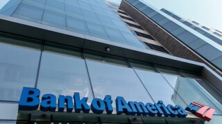Bank of America sing above the entrance to one of their branches.