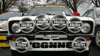 Mark 2 II escort rally car covered in spotlights