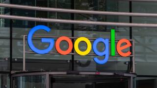 Google logo sign of the American information technology company. Internet business and big employer. Data and AI services and software.