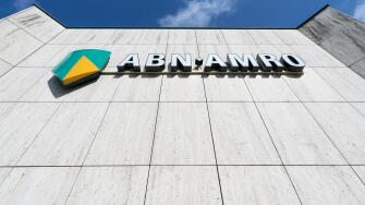 ABN AMRO sign at branch. ABN AMRO is the third-largest bank in the Netherlands.