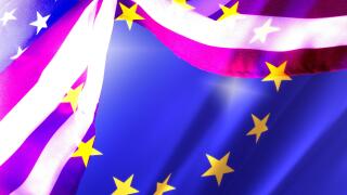 Flags of USA and European Union EU