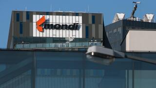 A logo sign outside of the headquarters of Mondi in Vienna, Austria, on September 5, 2018.