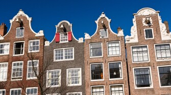 Dutch gable houses along Brouwersgracht canal, Amsterdam, Netherlands.