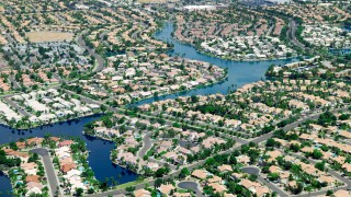 Aerial view of an American suburb.