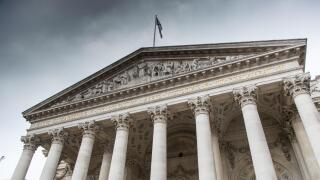 Stormy sky over the Bank of England, London