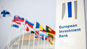 Flags of the european countries in front of the European Investment Bank, Luxembourg