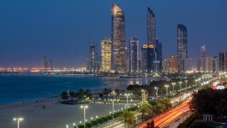 Modern city skyline, Abu Dhabi, United Arab Emirates, Middle East