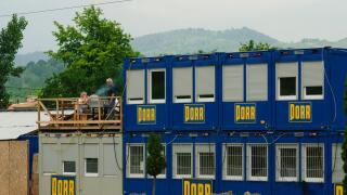 Station , construction of the Porr AG , employees barbecuing, Romania, Valahia, Wallachia, Walachia, Walachei , Campina