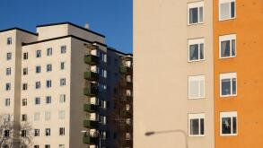 High-rise multi-family 1950s buildings exterior view.