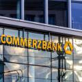 Commerzbank logo on glass facade, Dresden, Germany