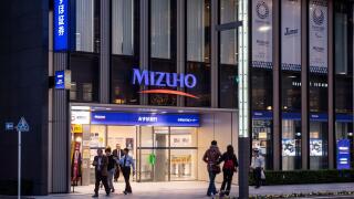 Japanese multinational banking and financial services corporation Mizuho Bank branch seen in Tokyo.