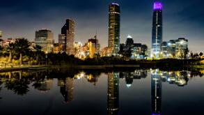 Santiago, Chile skyline at Night from Parque Bicentenario.