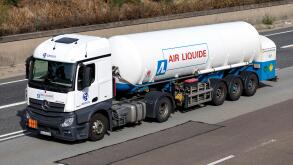 Air Liquide truck on motorway. Air Liquide is a French multinational company which supplies industrial gases and services to various industries.
