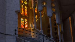 Beautiful view of the staircase inside the majestic Basilica de la Sagrada Familia in Barcelona
