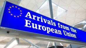 Arrivals from the European Union customs channel at Stansted Airport, England, UK