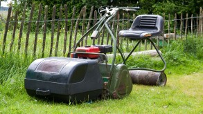 Traditional ride on rotary lawnmower, Hampshire, England, United Kingdom.