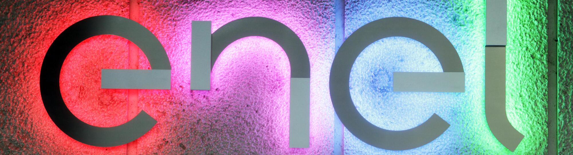 Enel S.p.A. new logo. Enel is an Italian multinational manufacturer and distributor of electricity and gas. Rome headquarters.