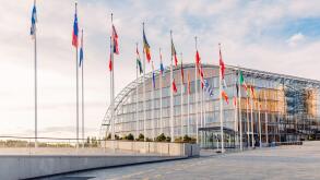 The building of the European Investment Bank in Luxembourg. The concept of political and economic institutions of the European Union