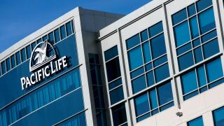 A logo sign outside of a facility occupied by the Pacific Life Insurance Company in Aliso Viejo, California, on December 9, 2017.