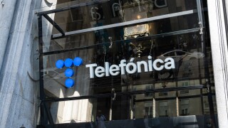 Telefonica telecommunication Company Sign on the facade of building