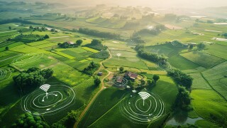 5g connection revealed on smart countryside. Background for business dan technology digital