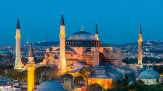 Night top view over Hagia Sophia, Sultanahmet, Istanbul, Turkey