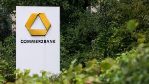 A logo sign outside of facility occupied by Commerzbank in Munich, Germany, on August 31, 2018.