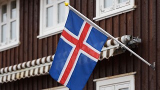 Icelandic Flag On A House; Stykisholmur, Snaefellsnes, Iceland