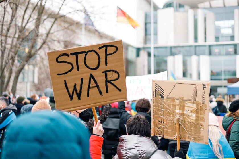 No war, Stop War signs at a demonstration against the invasion o