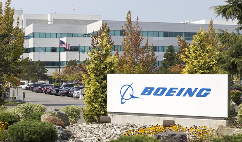 A Boeing building with a sign in Everett, Washington