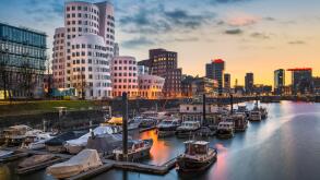 Medienhafen harbour skyline in Dusseldorf, Germany