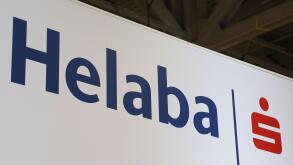 The logo for Landesbank Hessen-Thuringen Helaba is seen at the SIBOS banking and financial conference in Toronto, Ontario, Canada October 19, 2017. Picture taken October 19, 2017. REUTERS/Chris Helgren